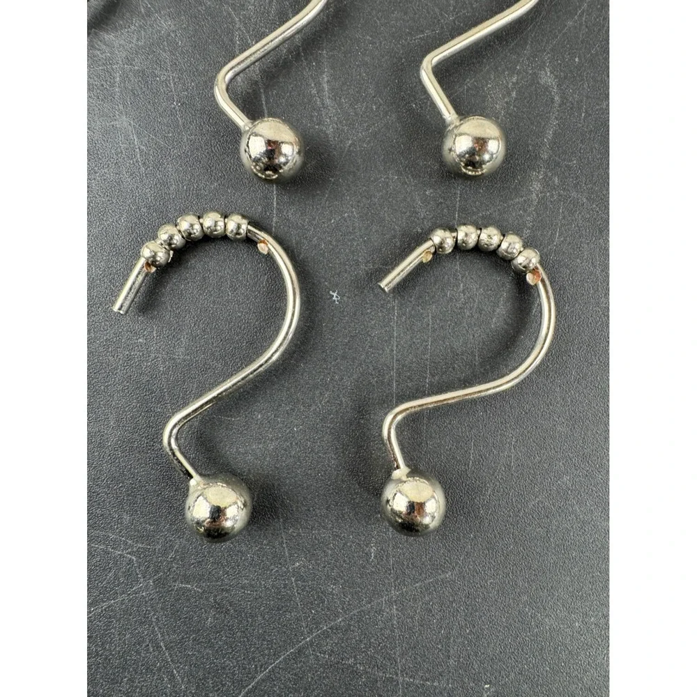 Set of 12 Chrome Roller Ball Shower‎ Curtain Hooks Silver Metal Rings Beaded